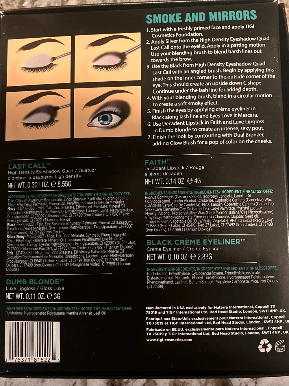 TIGI Eye & Eyeliner Makeup Set with Navy and Rose Shadows